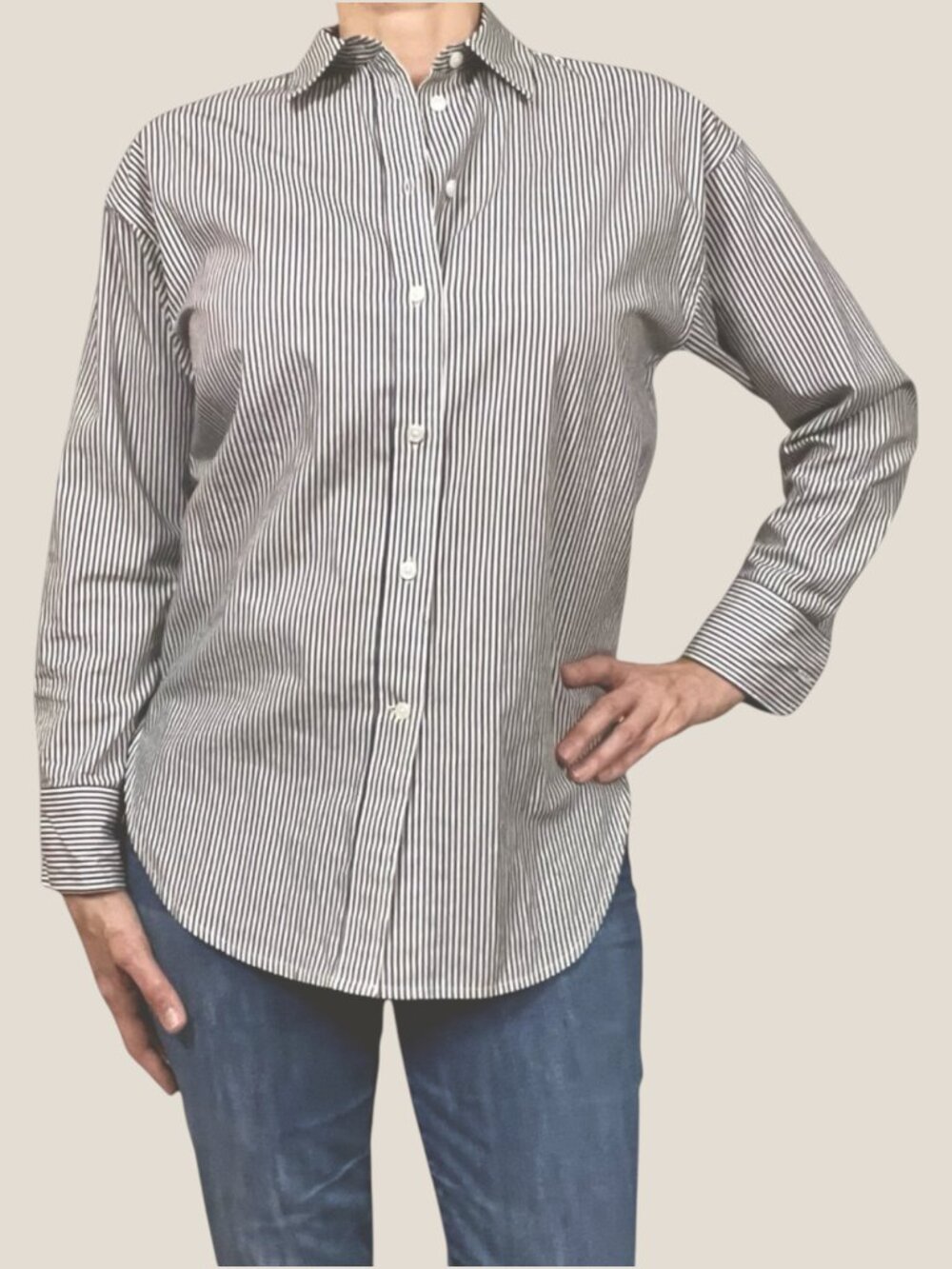 J.Crew Étienne Oversized Striped Cotton Poplin Shirt Size 4 Navy White
